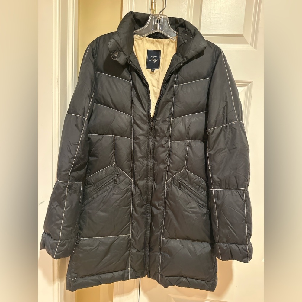 Fay Women’s Long Black Puffer Coat Size Small Luxury Italian Jacket